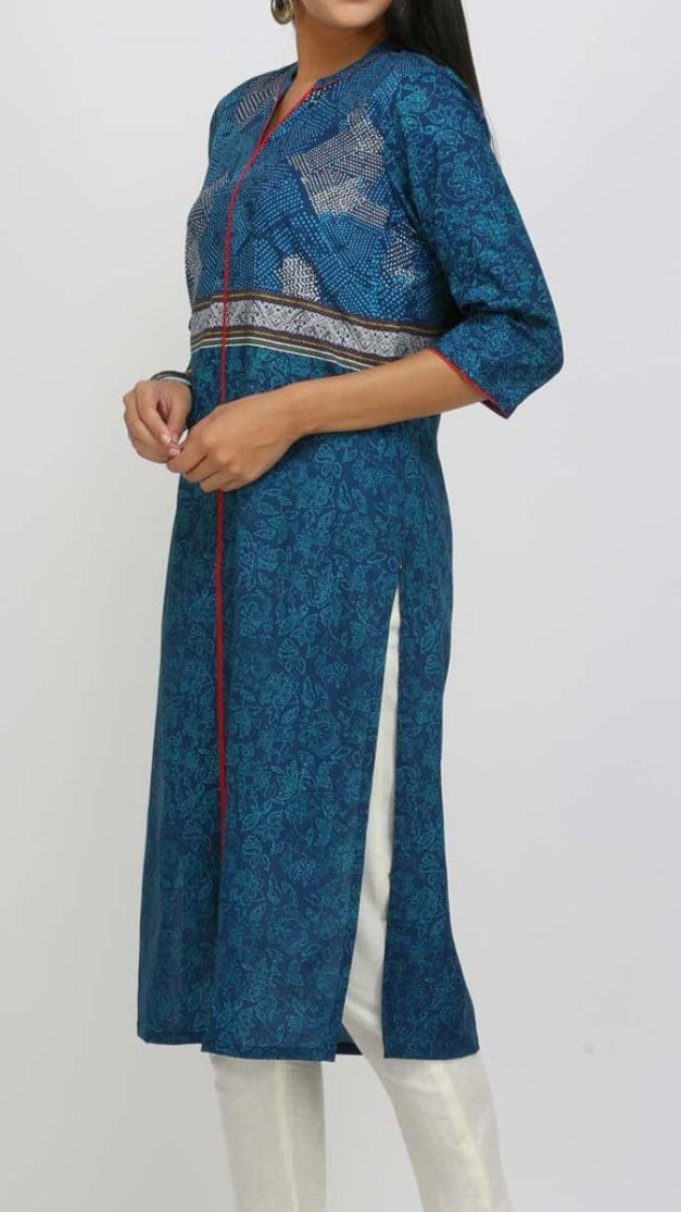 Elegant Indigo Printed Straight Kurti