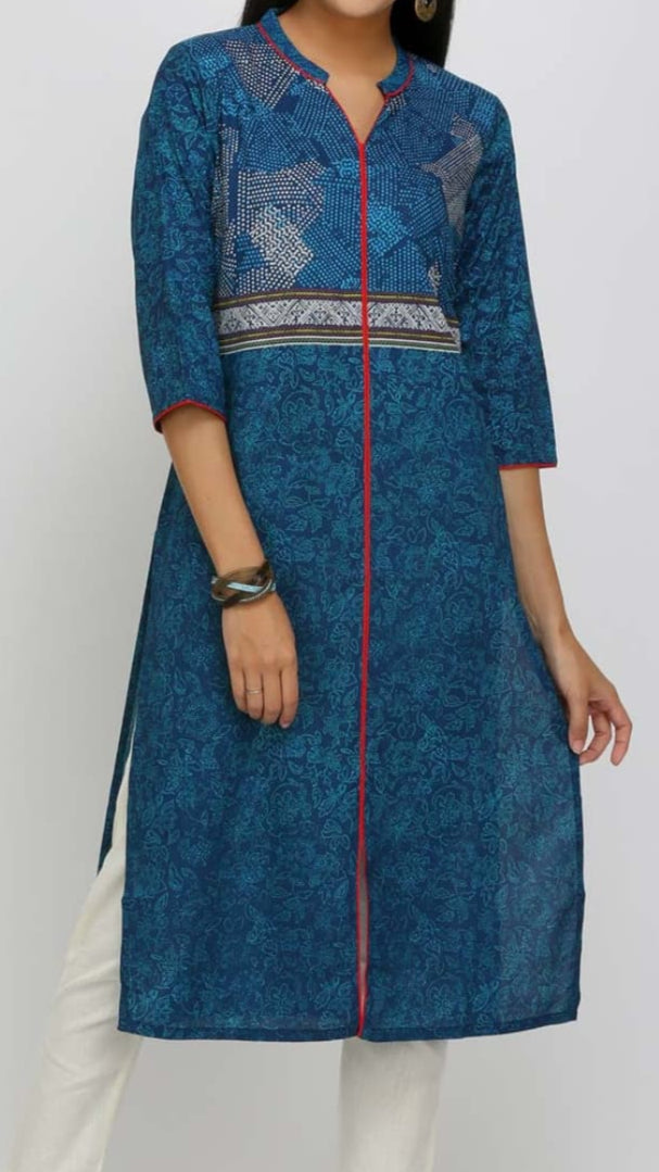 Elegant Indigo Printed Straight Kurti