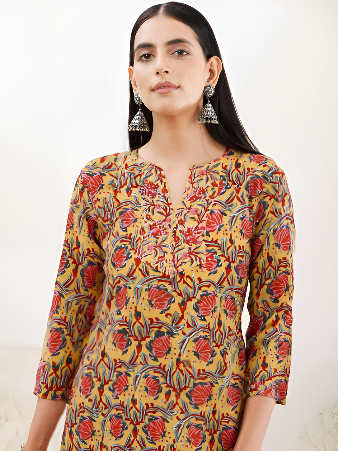 Pink Abstract Printed Rayon Straight Kurti