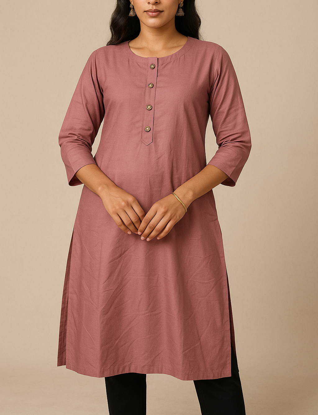 Premium Hand-Tailored Kurti – Mauve Elegance (Free Size)