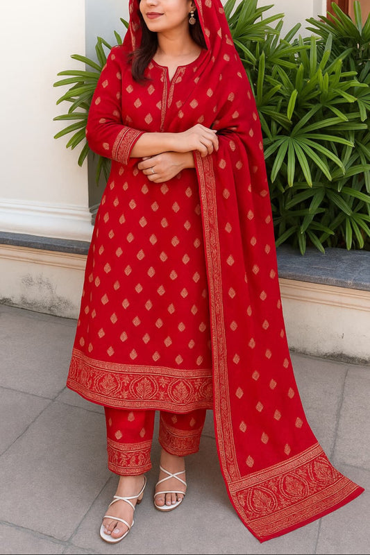 Royal Crimson Handblock Suit Set