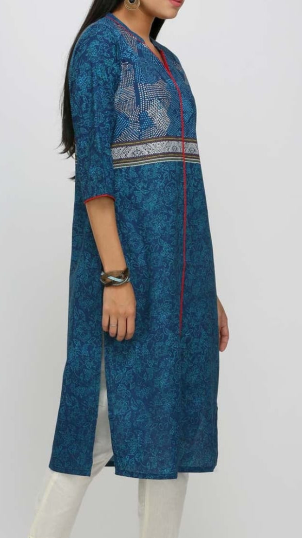 Elegant Indigo Printed Straight Kurti