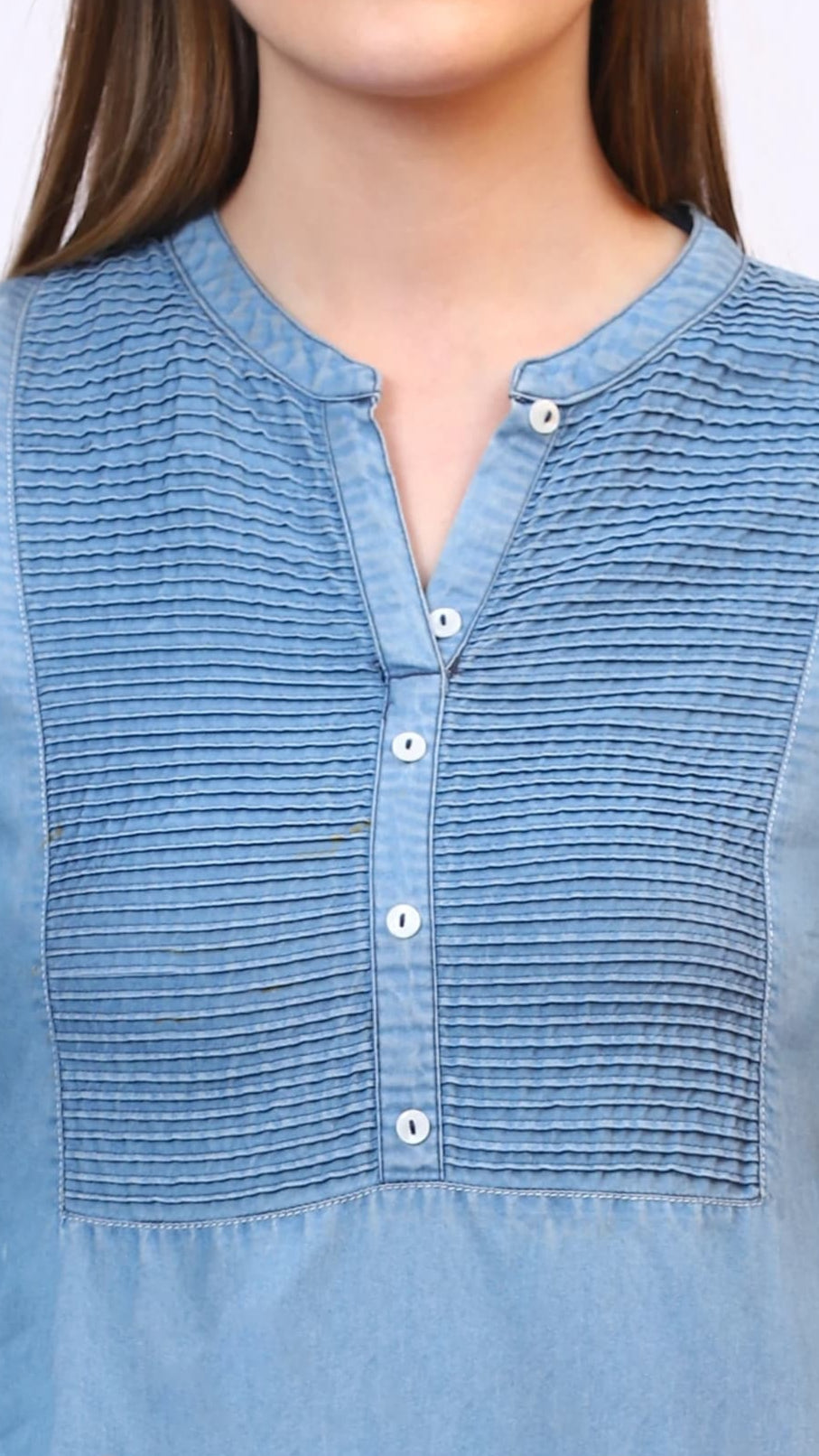Pastel Blue Embroidered Cotton Kurti