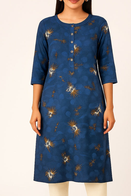 Royal Blue Indigo Printed Straight Kurti – Folouria Basics